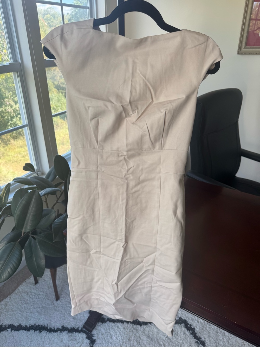 Ann Taylor Neutral Cream Cap-Sleeve Midi Sheath Dress